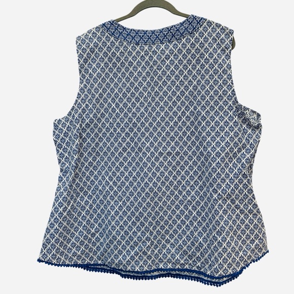 Talbots Blue White Geometric Cotton Tank Tassels Petite Plus Size 3X - Picture 2 of 6